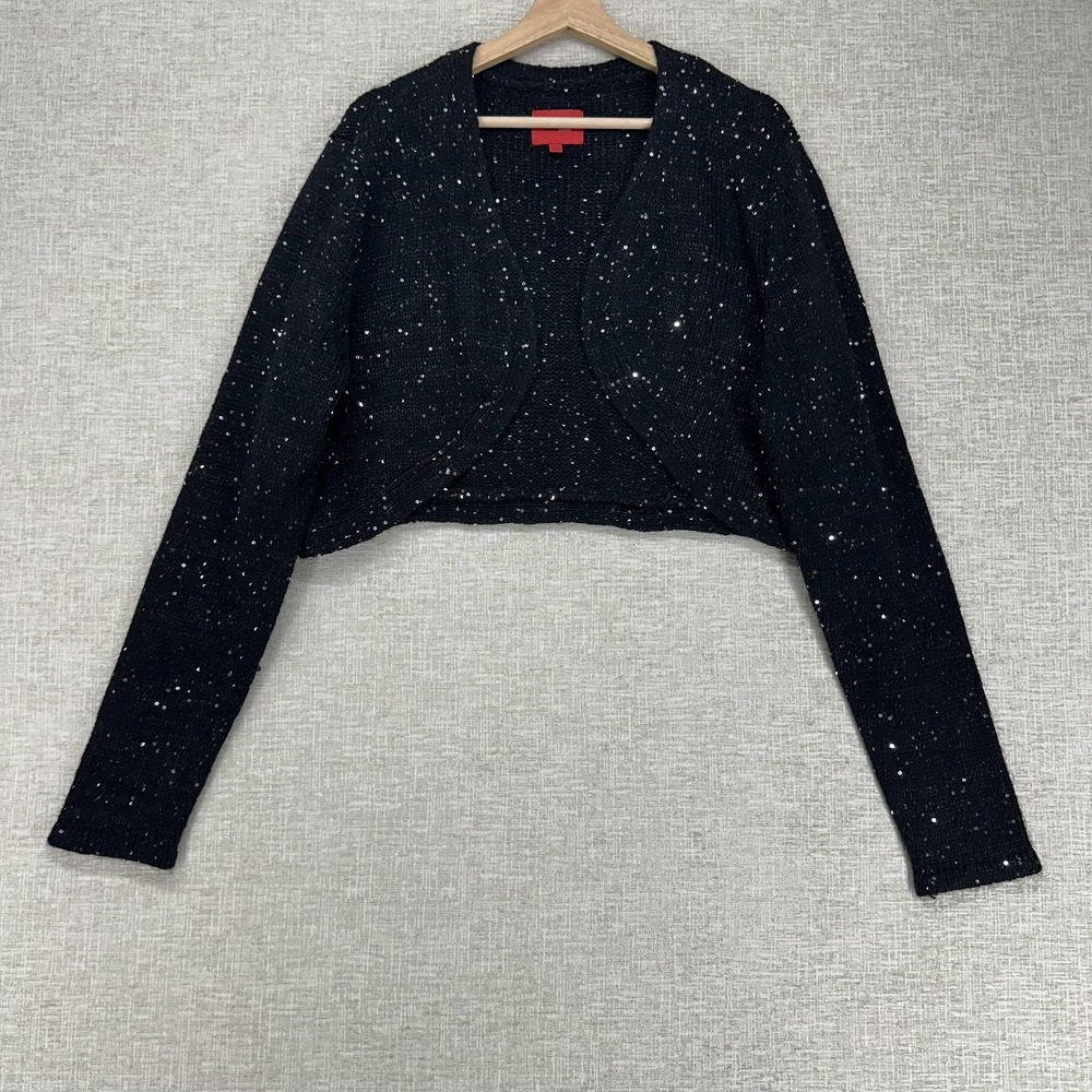 Narciso Rodriguez For DesigNation‎ Shrug Womens XL Black Sequin Open Front Knit